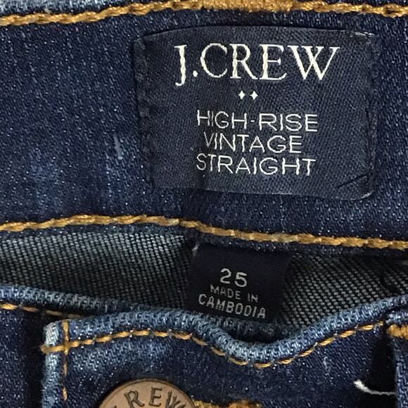J. Crew High Rise Vintage Straight Ankle Crop Button Fly Dark Rinse Wash Jean 25 - Picture 7 of 8
